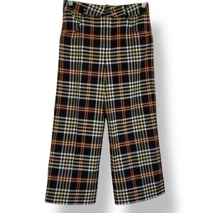 Zara Pants Cropped Plaid Tartan‎ Black Red Yellow Wide Leg Size XL